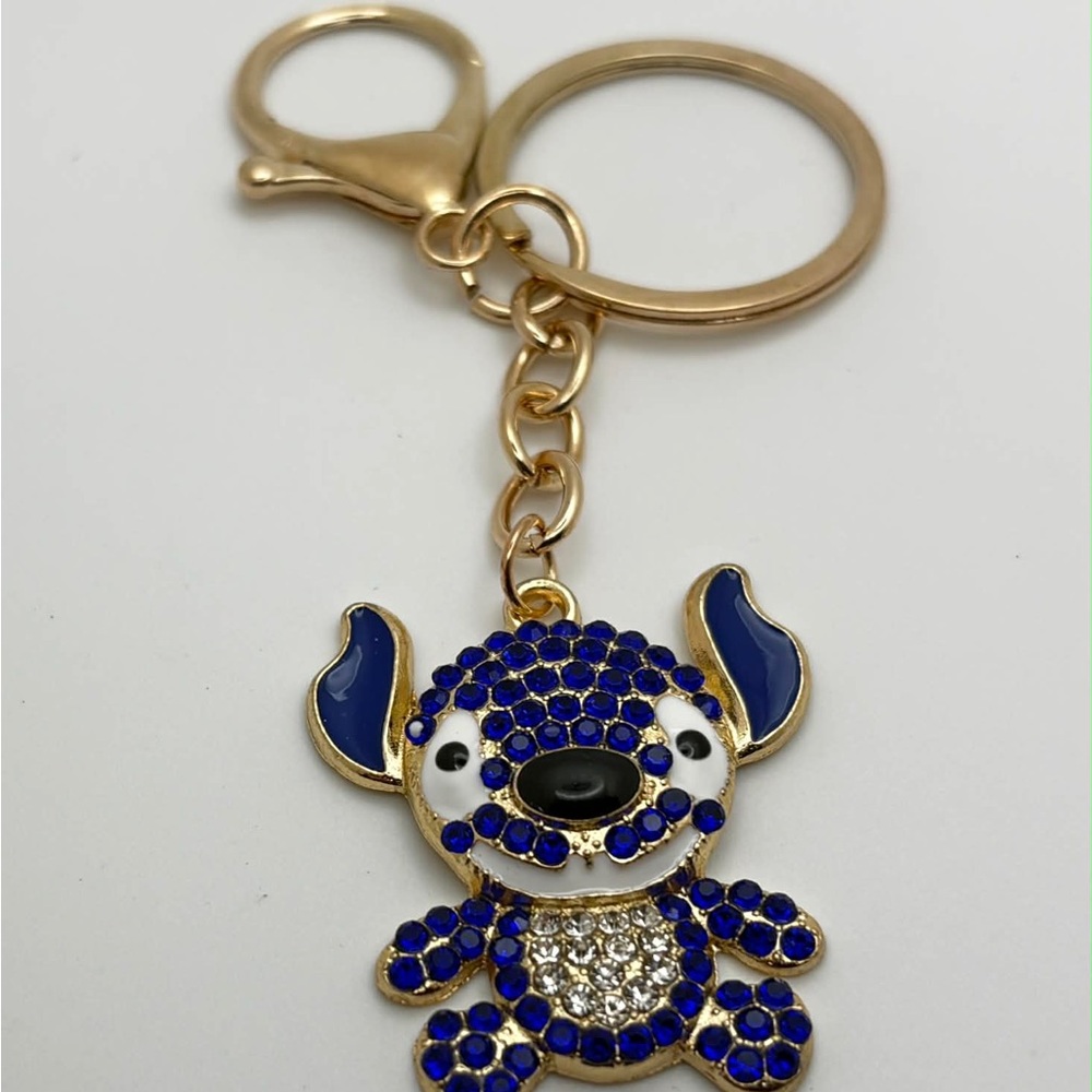 Disney Stitch Rhinestone Keychain Blue Crystal Character Bag Charm - Picture 2 of 2
